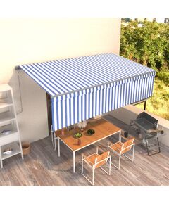 Copertină retractabilă automat cu stor, albastru&alb, 5x3 m