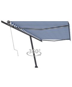 Copertină autonomă retractabilă automat albastru&alb 500x300 cm