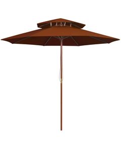 Umbrelă de soare dublă, stâlp din lemn, cărămiziu, 270 cm