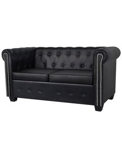 Canapea chesterfield cu 2 locuri, piele artificială, negru