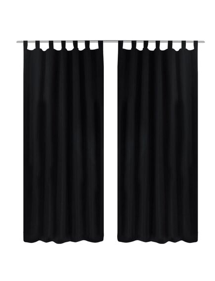 Draperii micro-satin cu bride, 2 buc, 140 x 225 cm, negru