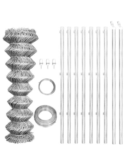 Gard din plasă cu stâlpi, argintiu, 15 x 1 m, oțel galvanizat