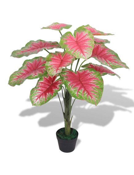 Plantă artificială caladium cu ghiveci, 85 cm, verde și roșu