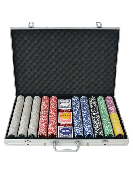 Set de poker cu 1000 de jetoane cu laser din aluminiu