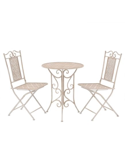 Set mobilier de bistro, 3 piese, alb, oțel