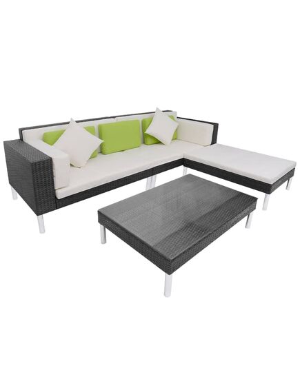 Set mobilier de grădină cu perne, 4 piese, negru, poliratan