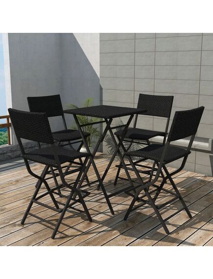 Set mobilier exterior pliabil, 5 piese, negru oțel, poliratan