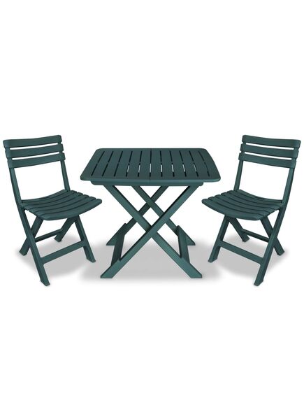 Set mobilier bistro pliabil, 3 piese, verde, plastic