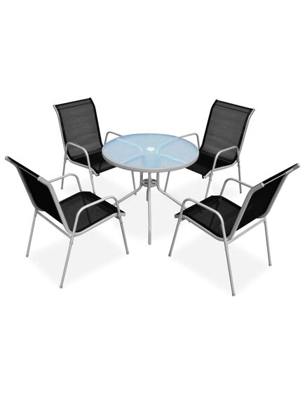 Set mobilier de exterior, 5 piese, negru, oțel