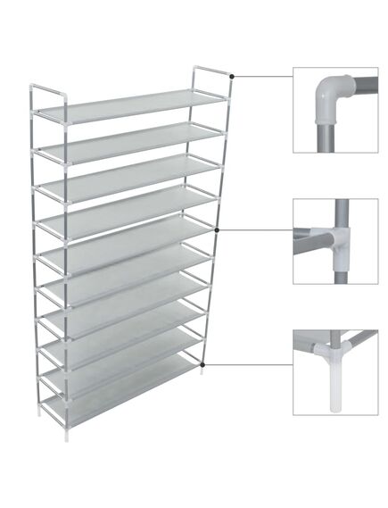 Raft încălțăminte 10 etajere, metal și textil nețesut, argintiu