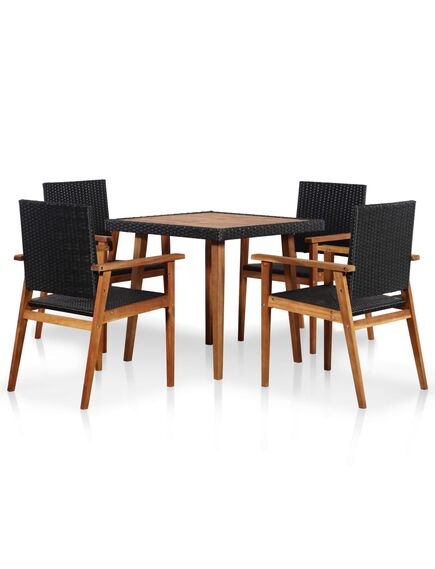 Set mobilier de exterior, 5 piese, negru și maro, poliratan