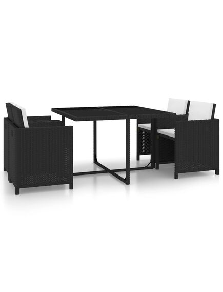 Set mobilier de exterior cu perne, 5 piese, negru, poliratan