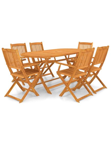 Set mobilier de exterior pliabil, 7 piese, lemn masiv de acacia