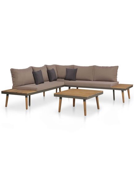 Set mobilier grădină cu perne, 4 piese, maro, lemn acacia