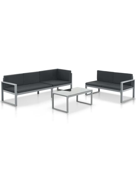 Set mobilier de grădină cu perne 3 piese negru aluminiu