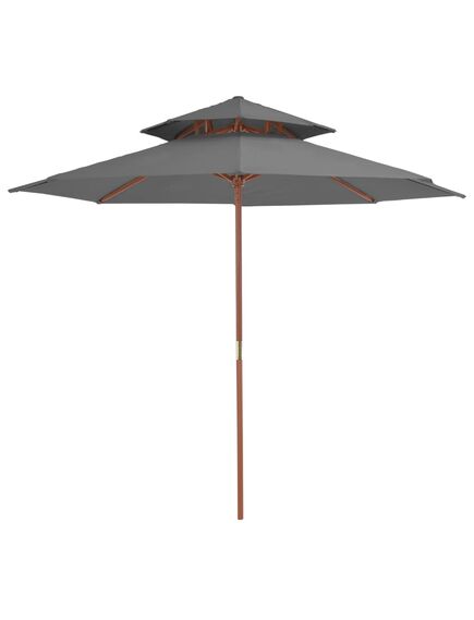 Umbrelă de soare dublă, stâlp din lemn, 270 cm, antracit