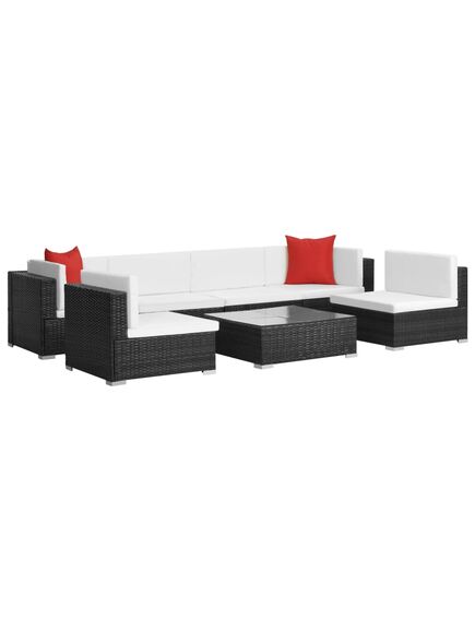 Set mobilier de grădină cu perne, 7 piese, negru, poliratan