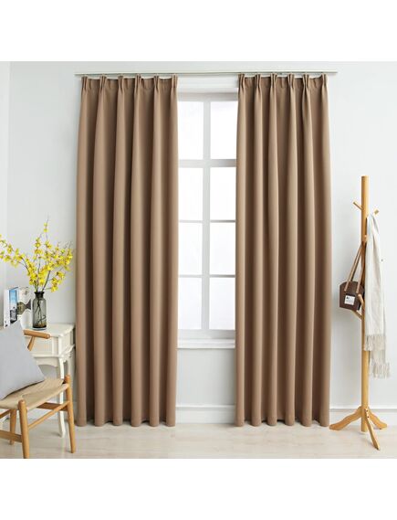 Draperii opace, 2 buc., gri taupe, 140 x 245 cm, cu cârlige