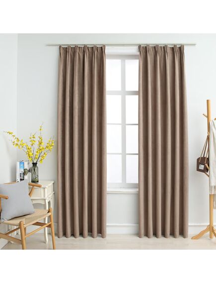 Draperii opace cu cârlige, 2 buc., gri taupe, 140 x 225 cm