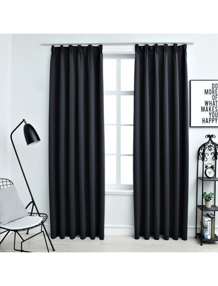 Draperii opace cu cârlige, 2 buc., negru, 140 x 175 cm