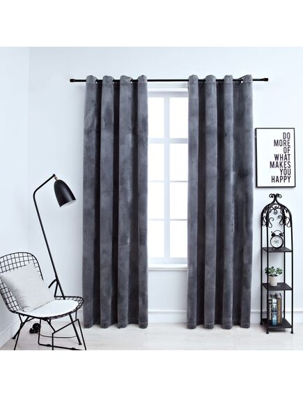 Draperii opace cu inele, 2 buc., antracit, 140x175 cm, catifea