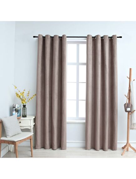 Draperii opace cu inele metalice, 2 buc., gri taupe, 140x225 cm