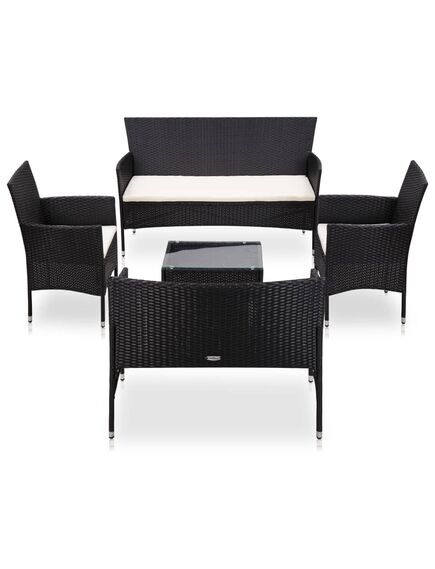 Set mobilier de grădină cu perne, 5 piese, negru, poliratan