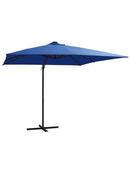 Umbrelă suspendată cu led și stâlp oțel, azuriu, 250 x 250 cm