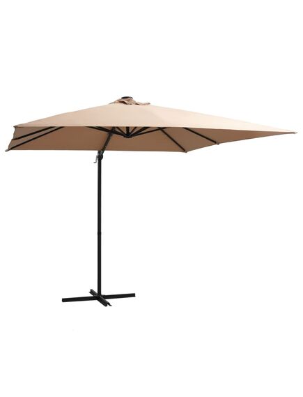 Umbrelă suspendată cu led, stâlp oțel, gri taupe, 250x250 cm