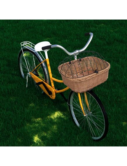 Coș frontal bicicletă cu capac, 50x45x35 cm, salcie naturală