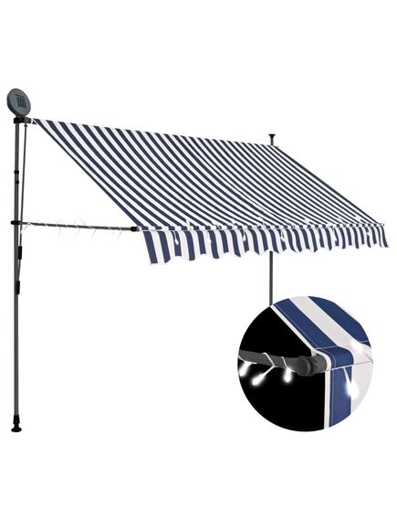 Copertină retractabilă manual cu led, albastru & alb, 250 cm