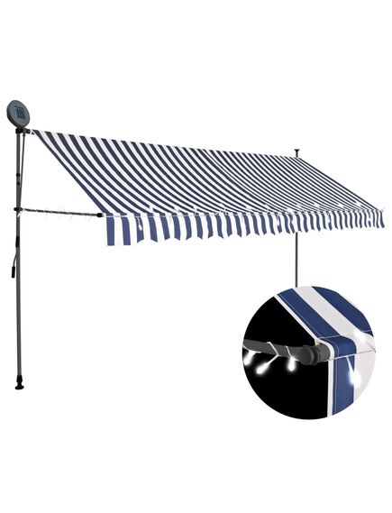 Copertină retractabilă manual cu led, albastru & alb, 350 cm