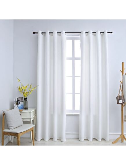 Draperii opace cu inele metalice, 2 buc., alb, 140 x 175 cm