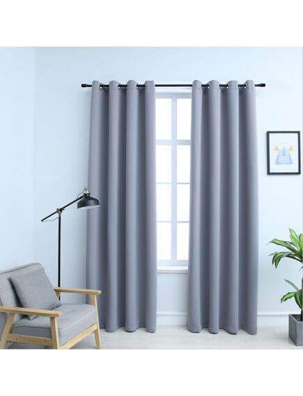 Draperii opace cu inele metalice, 2 buc., gri, 140 x 245 cm