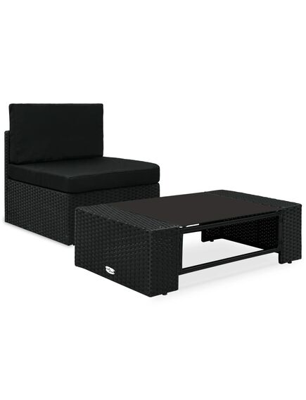 Set mobilier de grădină, 2 piese, negru, poliratan