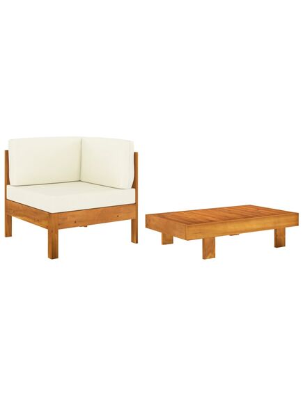 Set mobilier grădină perne alb/crem, 2 piese, lemn masiv acacia