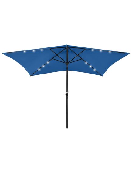 Umbrelă de soare cu stâlp din oțel & led-uri, albastru, 2x3 m