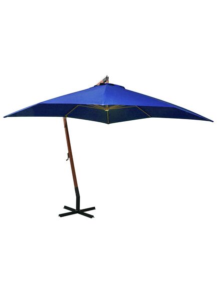 Umbrelă suspendată cu stâlp, albastru azuriu, 3x3 m, lemn brad