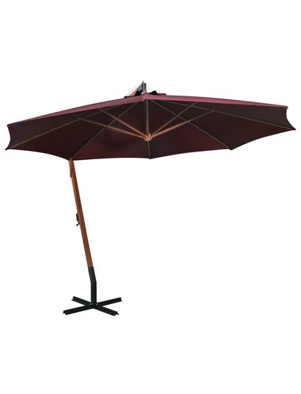 Umbrelă suspendată cu stâlp, roșu bordo, 3,5x2,9 m, lemn brad