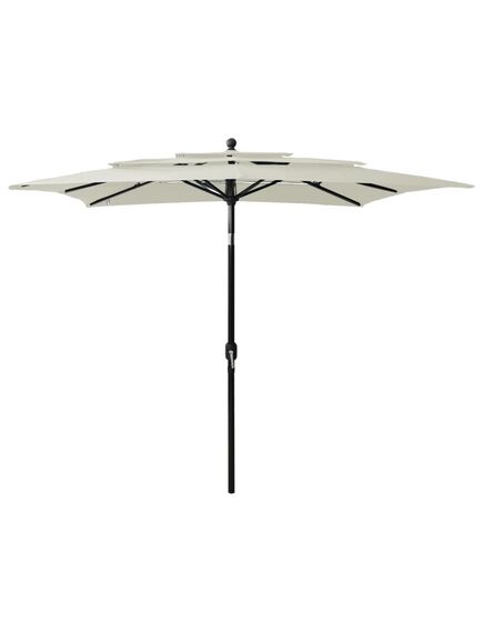 Umbrelă de soare 3 niveluri, stâlp aluminiu, nisipiu, 2,5x2,5 m