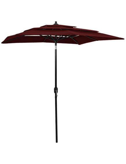 Umbrelă de soare 3 niveluri, stâlp aluminiu, roșu bordo, 2x2 m