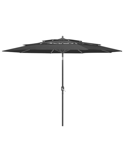 Umbrelă de soare 3 niveluri, stâlp de aluminiu, negru, 3 m