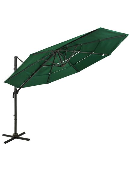 Umbrelă de soare 4 niveluri, stâlp de aluminiu, verde, 3x3 m