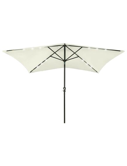 Umbrelă de soare cu stâlp din oțel & led-uri, nisipiu, 2x3 m