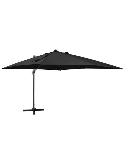 Umbrelă suspendată cu stâlp și led-uri, negru, 300 cm