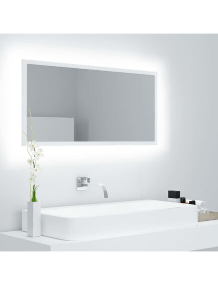 Oglindă de baie cu led, alb, 90x8,5x37 cm, acril