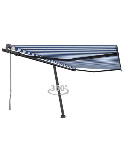 Copertină autonomă retractabilă automat albastru&alb 450x300 cm