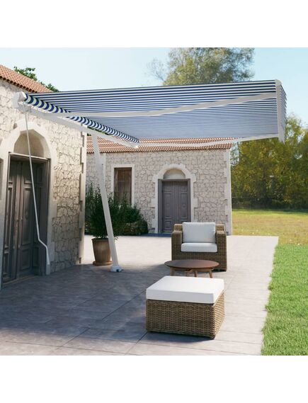 Copertină autonomă retractabilă manual, albastru/alb 500x350 cm