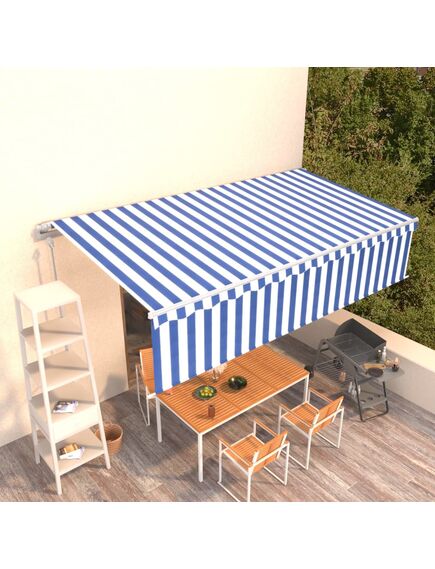 Copertină retractabilă automat cu stor, albastru&alb, 6x3 m