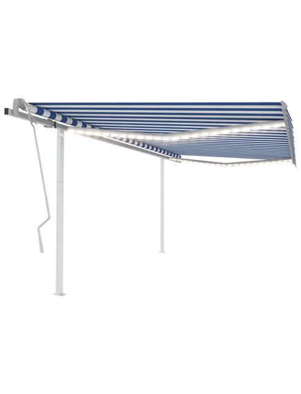 Copertină retractabilă manual cu led, albastru și alb, 4x3,5 m